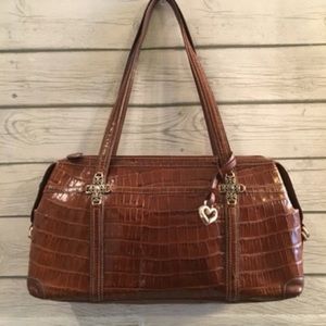 Brighton Brown Leather Moc Croc Handbag | GUC